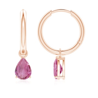 7x5mm AA Pear-Shaped Pink Tourmaline Hinged Hoop Drop Earrings in Rose Gold