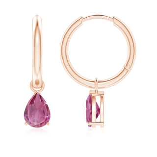 7x5mm AAA Pear-Shaped Pink Tourmaline Hinged Hoop Drop Earrings in Rose Gold