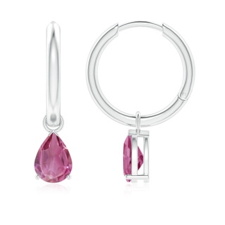 7x5mm AAA Pear-Shaped Pink Tourmaline Hinged Hoop Drop Earrings in White Gold