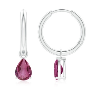 7x5mm AAAA Pear-Shaped Pink Tourmaline Hinged Hoop Drop Earrings in White Gold