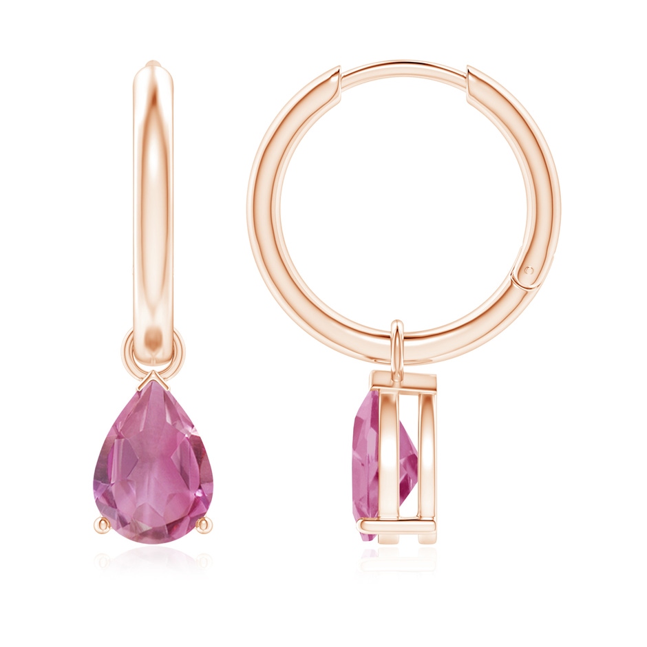 8x6mm AA Pear-Shaped Pink Tourmaline Hinged Hoop Drop Earrings in Rose Gold 