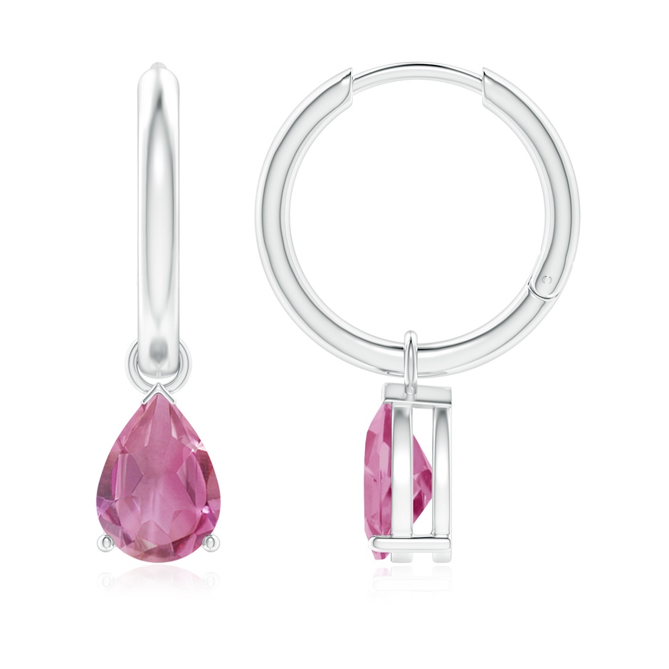8x6mm AA Pear-Shaped Pink Tourmaline Hinged Hoop Drop Earrings in White Gold 