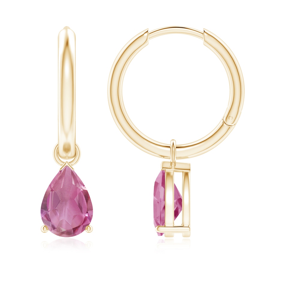 8x6mm AA Pear-Shaped Pink Tourmaline Hinged Hoop Drop Earrings in Yellow Gold 