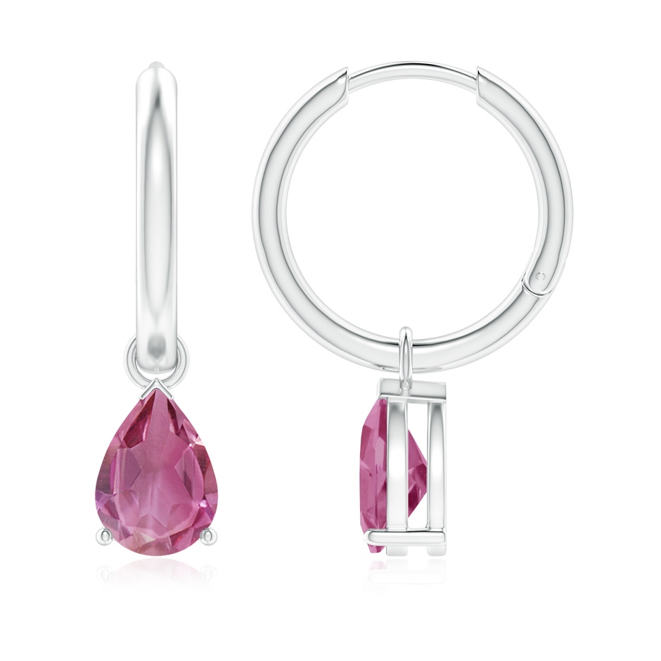 8x6mm AAA Pear-Shaped Pink Tourmaline Hinged Hoop Drop Earrings in White Gold 