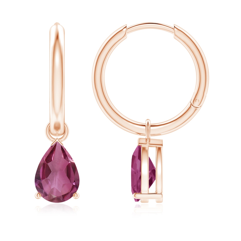 8x6mm AAAA Pear-Shaped Pink Tourmaline Hinged Hoop Drop Earrings in Rose Gold 