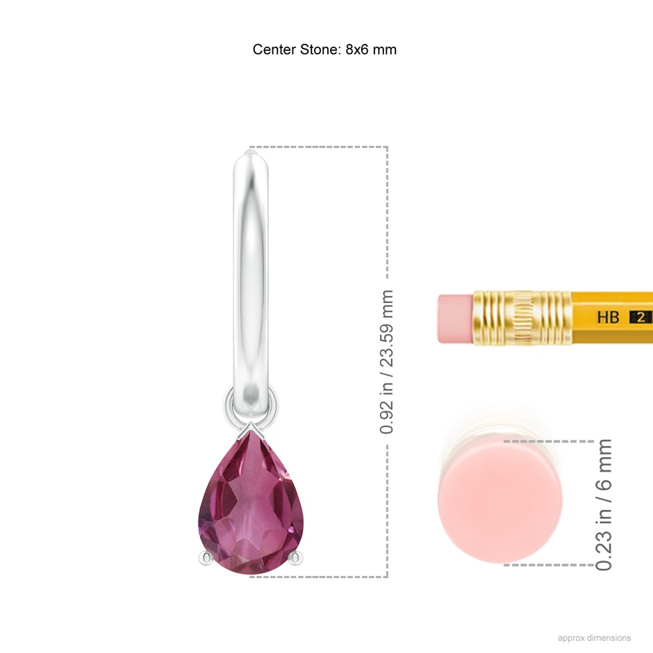 8x6mm AAAA Pear-Shaped Pink Tourmaline Hinged Hoop Drop Earrings in White Gold ruler