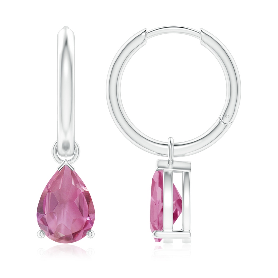 9x6mm AA Pear-Shaped Pink Tourmaline Hinged Hoop Drop Earrings in White Gold 