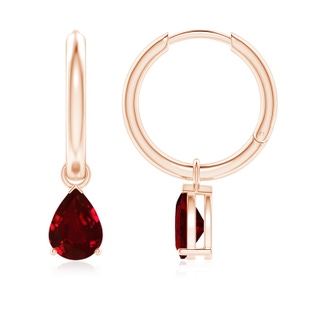 7x5mm AAAA Pear-Shaped Ruby Hinged Hoop Drop Earrings in Rose Gold