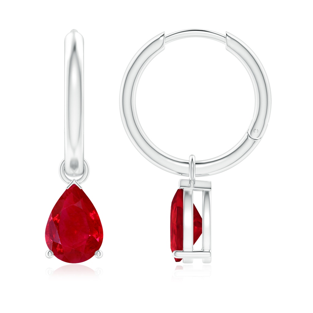 8x6mm AAA Pear-Shaped Ruby Hinged Hoop Drop Earrings in White Gold 