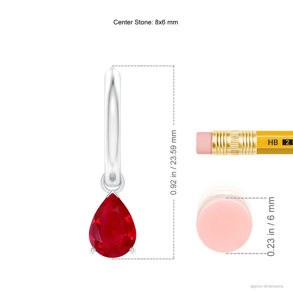 8x6mm AAA Pear-Shaped Ruby Hinged Hoop Drop Earrings in White Gold Ruler