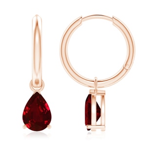 8x6mm AAAA Pear-Shaped Ruby Hinged Hoop Drop Earrings in Rose Gold