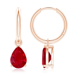 9x6mm AAA Pear-Shaped Ruby Hinged Hoop Drop Earrings in Rose Gold