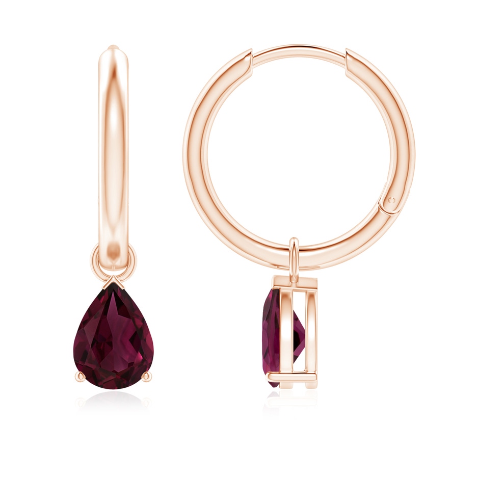 7x5mm AAA Pear-Shaped Rhodolite Hinged Hoop Drop Earrings in Rose Gold 