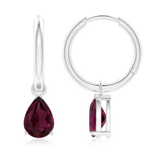 8x6mm AAA Pear-Shaped Rhodolite Hinged Hoop Drop Earrings in White Gold