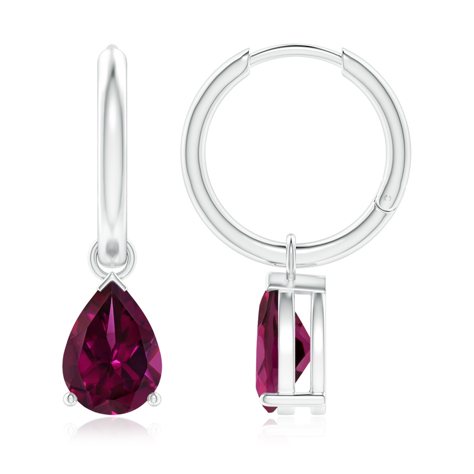 9x6mm AAAA Pear-Shaped Rhodolite Hinged Hoop Drop Earrings in White Gold 