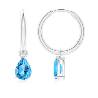 7x5mm AAA Pear-Shaped Swiss Blue Topaz Hinged Hoop Drop Earrings in White Gold