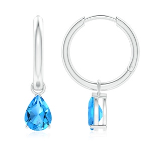 7x5mm AAAA Pear-Shaped Swiss Blue Topaz Hinged Hoop Drop Earrings in White Gold