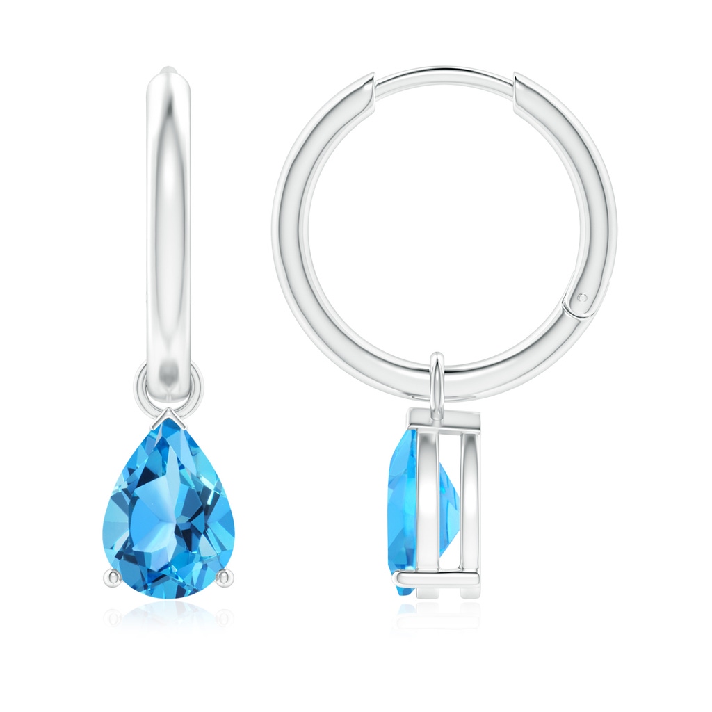 8x6mm AAA Pear-Shaped Swiss Blue Topaz Hinged Hoop Drop Earrings in White Gold