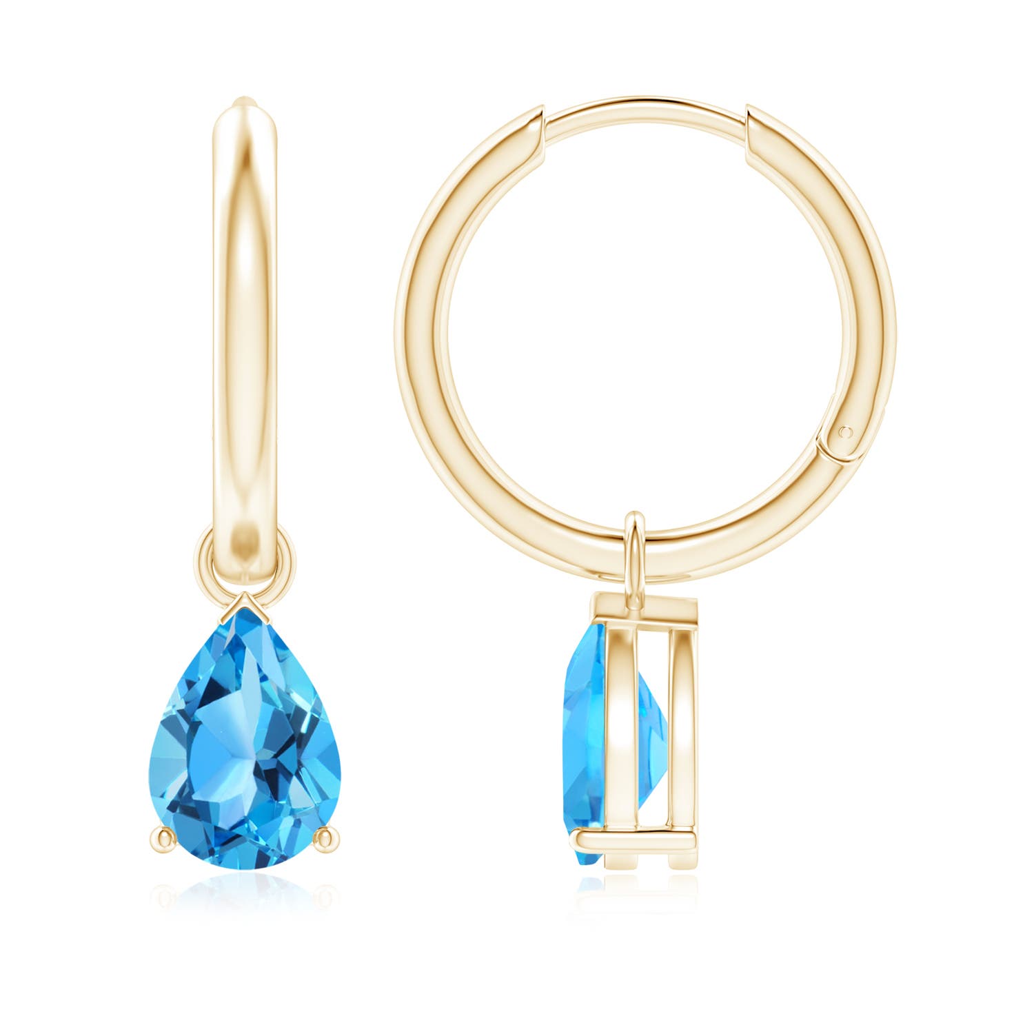 Pear-Shaped Swiss Blue Topaz Hinged Hoop Drop Earrings | Angara