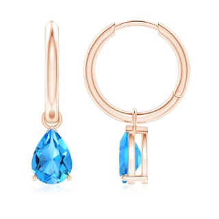 8x6mm AAAA Pear-Shaped Swiss Blue Topaz Hinged Hoop Drop Earrings in Rose Gold