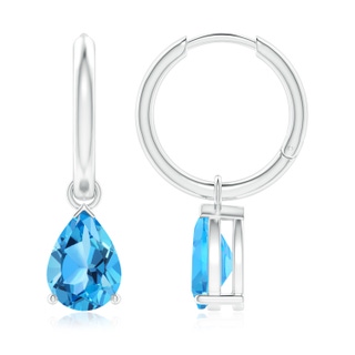 9x6mm AAA Pear-Shaped Swiss Blue Topaz Hinged Hoop Drop Earrings in White Gold