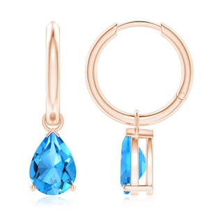 9x6mm AAAA Pear-Shaped Swiss Blue Topaz Hinged Hoop Drop Earrings in Rose Gold