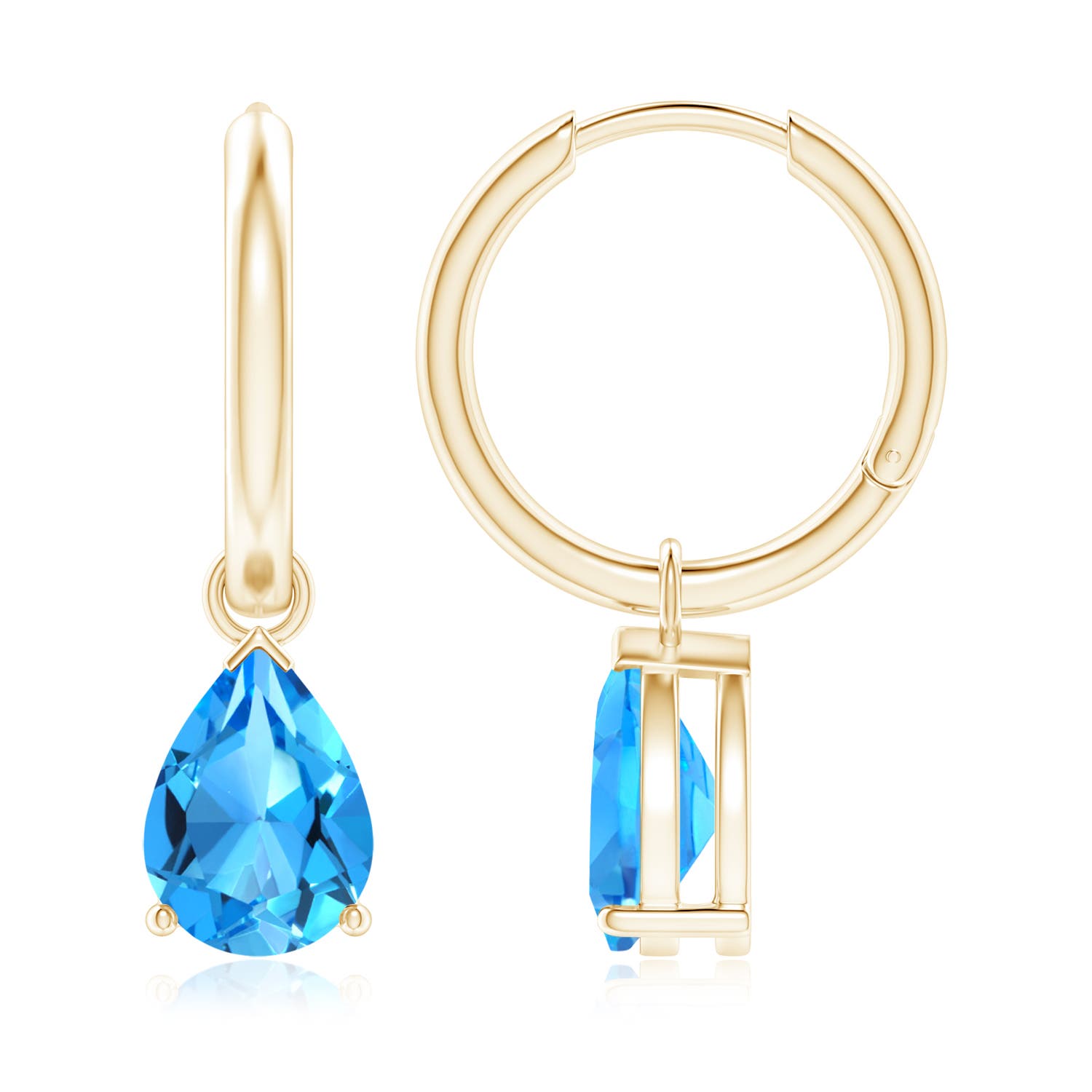 Pear-Shaped Swiss Blue Topaz Hinged Hoop Drop Earrings | Angara