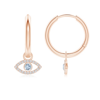 2.5mm A Aquamarine Evil Eye Hinged Hoop Earrings with Diamonds in Rose Gold