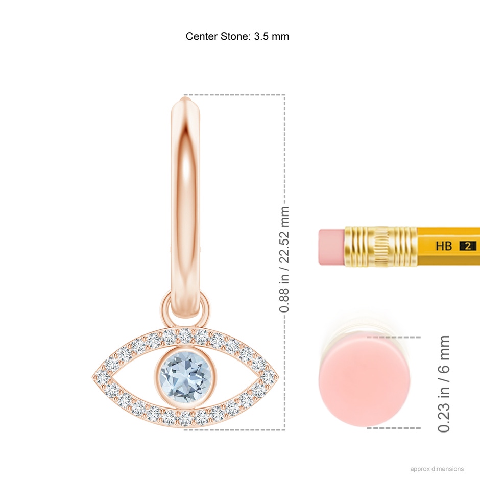 3.5mm A Aquamarine Evil Eye Hinged Hoop Earrings with Diamonds in Rose Gold ruler