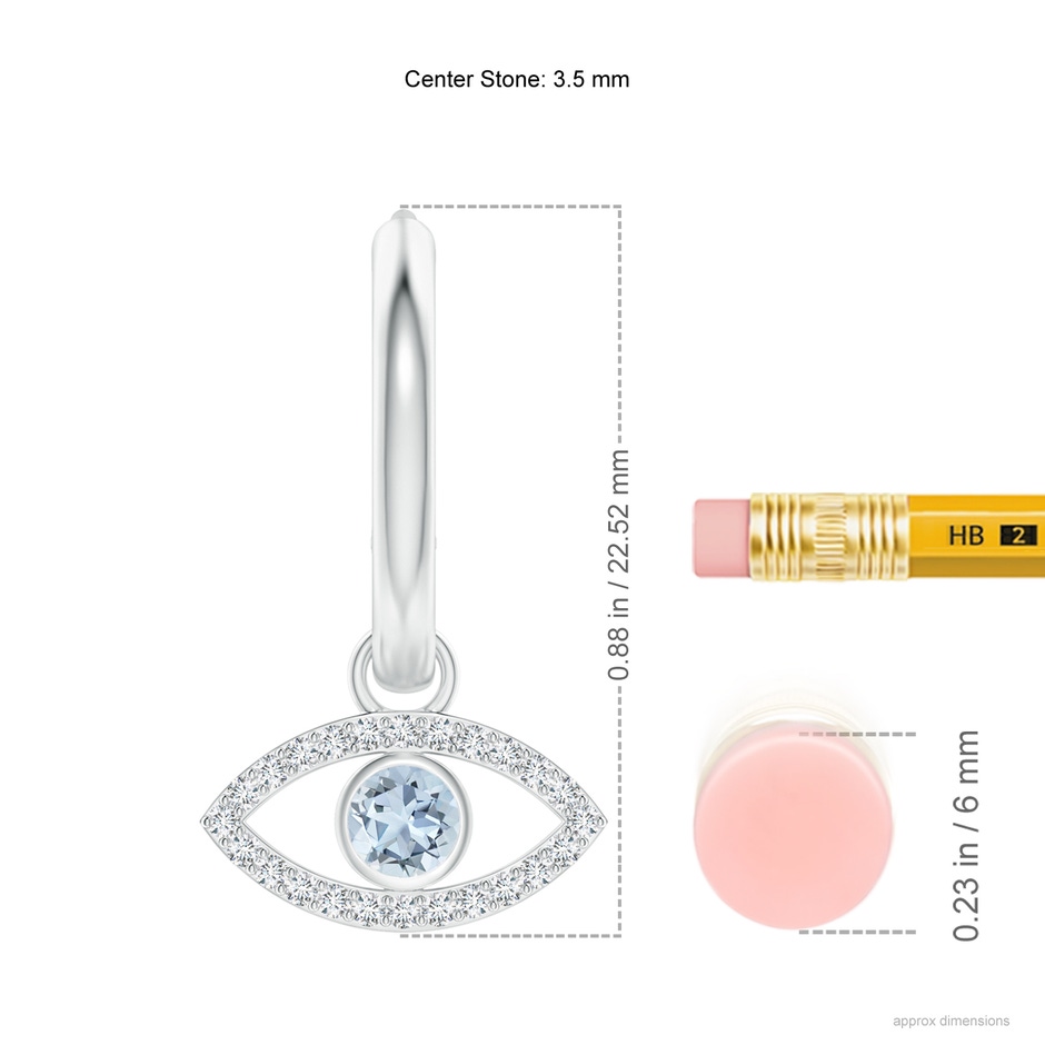 3.5mm A Aquamarine Evil Eye Hinged Hoop Earrings with Diamonds in White Gold ruler