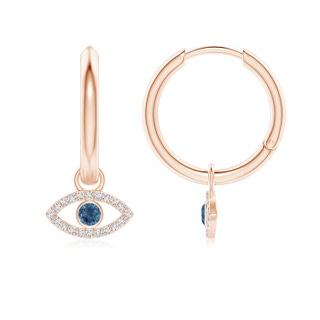 2.5mm A London Blue Topaz Evil Eye Hoop Earrings with Diamonds in Rose Gold