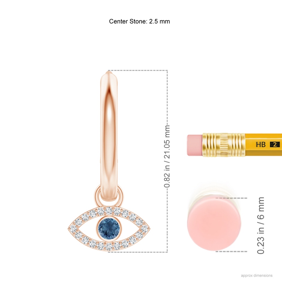 2.5mm A London Blue Topaz Evil Eye Hoop Earrings with Diamonds in Rose Gold ruler