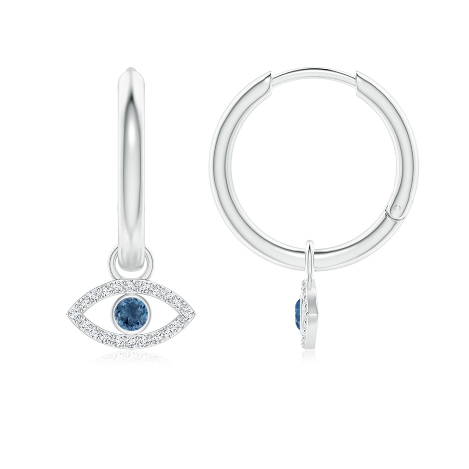 2.5mm A London Blue Topaz Evil Eye Hoop Earrings with Diamonds in White Gold 