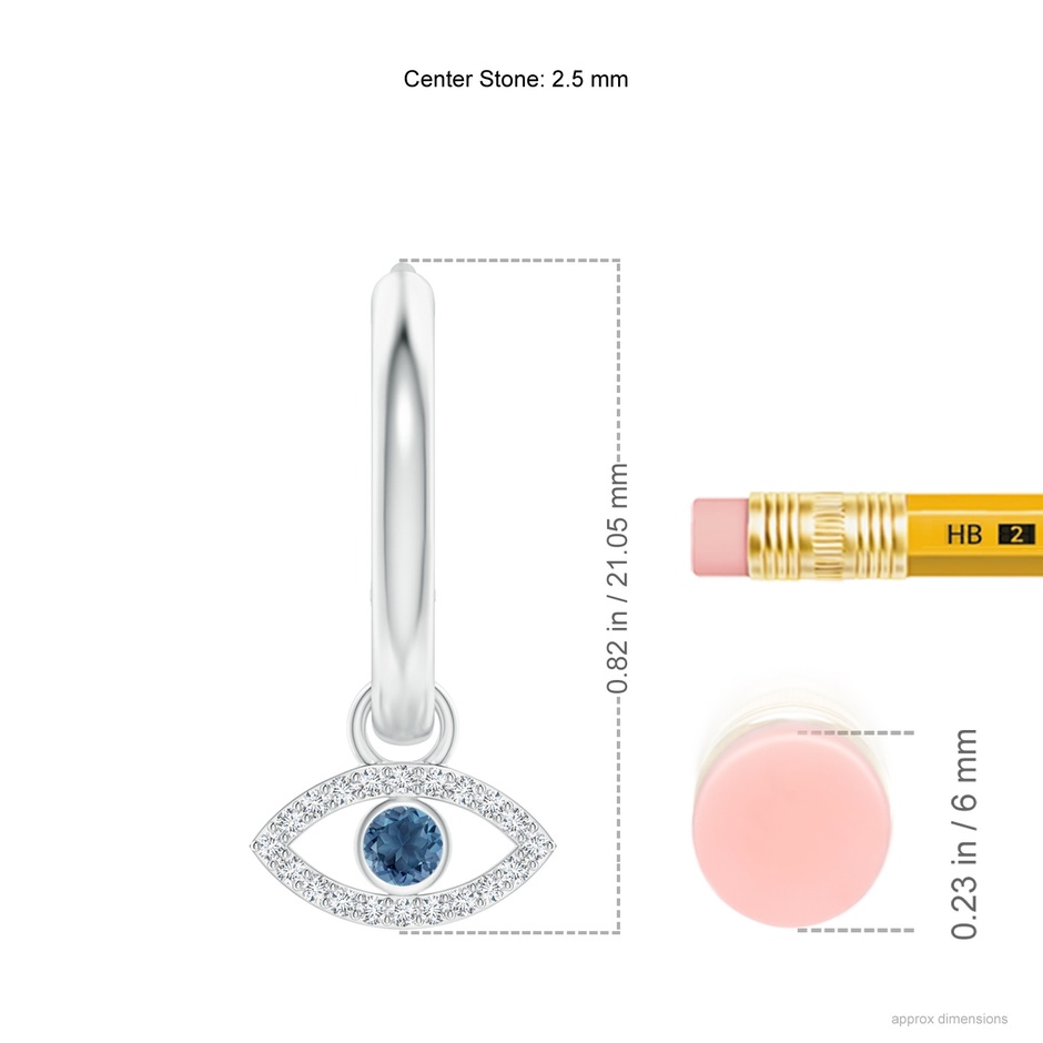 2.5mm A London Blue Topaz Evil Eye Hoop Earrings with Diamonds in White Gold ruler