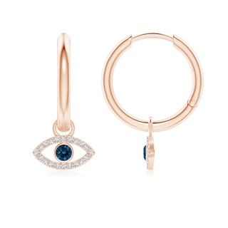 2.5mm AAAA London Blue Topaz Evil Eye Hoop Earrings with Diamonds in Rose Gold