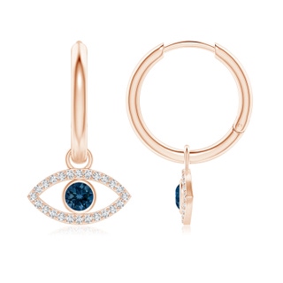 3.5mm AAAA London Blue Topaz Evil Eye Hoop Earrings with Diamonds in Rose Gold