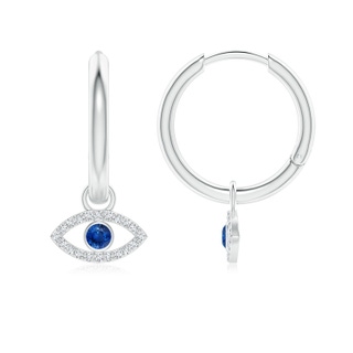2.5mm AAA Sapphire Evil Eye Hinged Hoop Earrings with Diamonds in White Gold