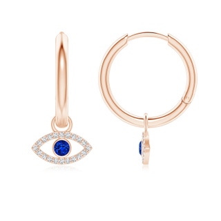 2.5mm AAAA Sapphire Evil Eye Hinged Hoop Earrings with Diamonds in Rose Gold