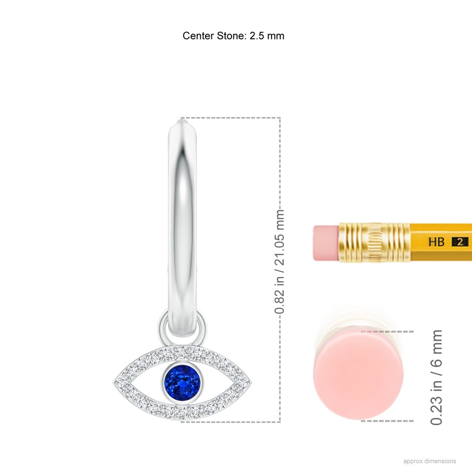 2.5mm AAAA Sapphire Evil Eye Hinged Hoop Earrings with Diamonds in White Gold ruler