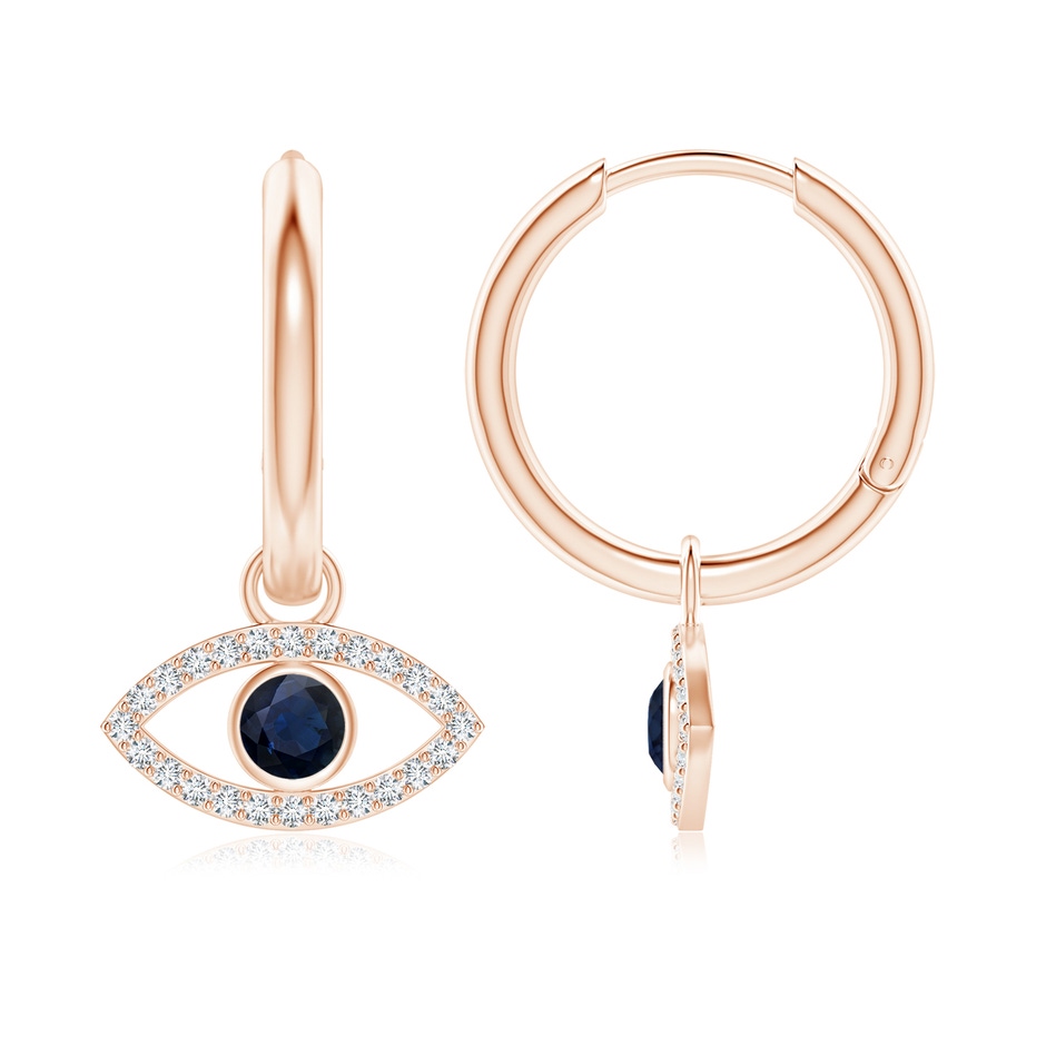 3.5mm A Sapphire Evil Eye Hinged Hoop Earrings with Diamonds in Rose Gold 