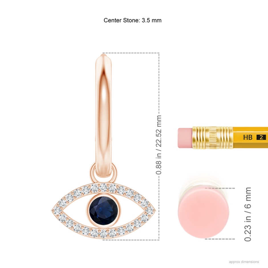 3.5mm A Sapphire Evil Eye Hinged Hoop Earrings with Diamonds in Rose Gold ruler