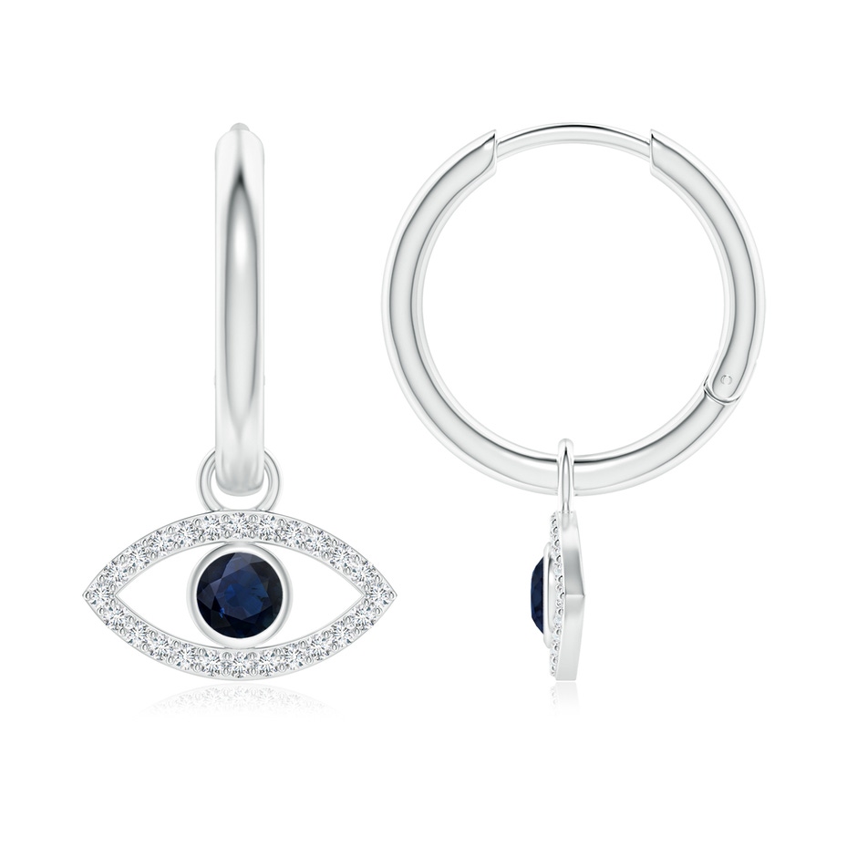3.5mm A Sapphire Evil Eye Hinged Hoop Earrings with Diamonds in White Gold 