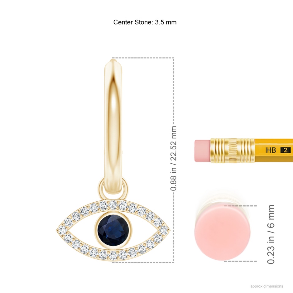 3.5mm A Sapphire Evil Eye Hinged Hoop Earrings with Diamonds in Yellow Gold ruler