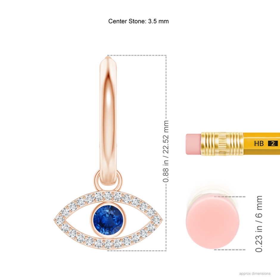 3.5mm AAA Sapphire Evil Eye Hinged Hoop Earrings with Diamonds in Rose Gold ruler