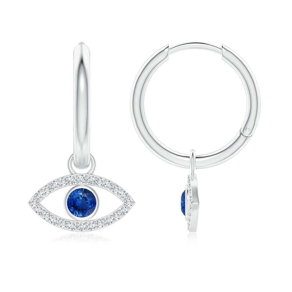 3.5mm AAA Sapphire Evil Eye Hinged Hoop Earrings with Diamonds in White Gold 