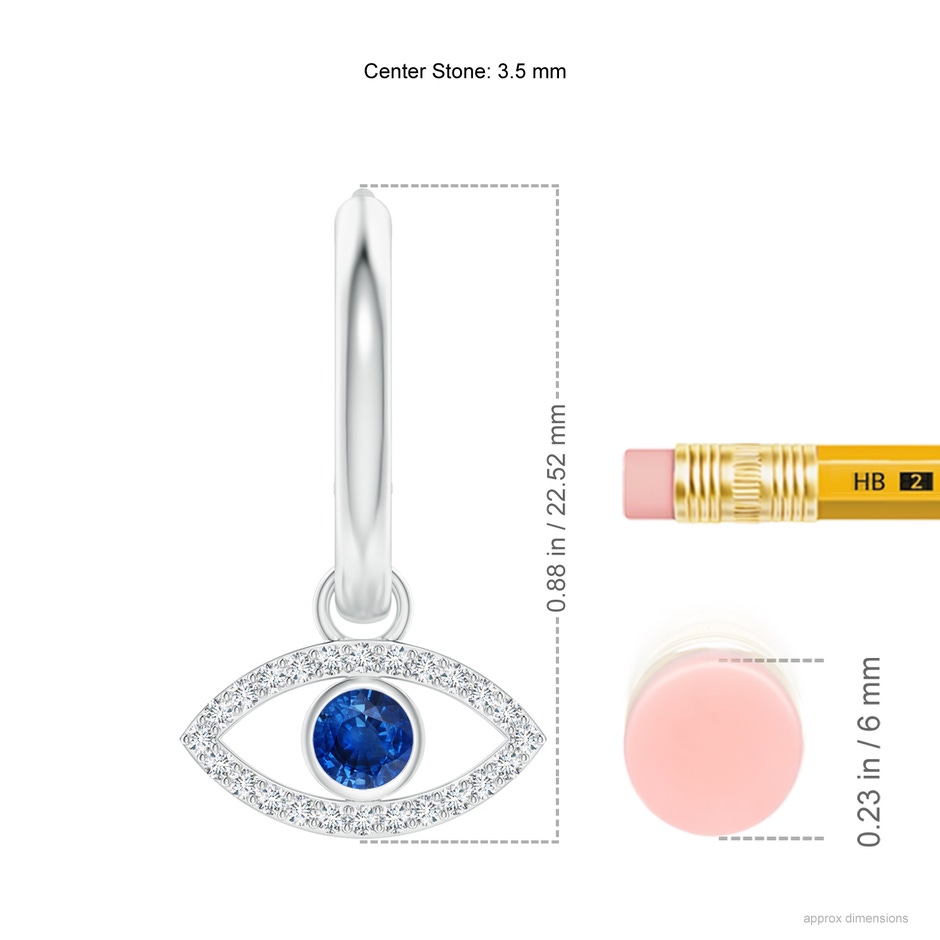 3.5mm AAA Sapphire Evil Eye Hinged Hoop Earrings with Diamonds in White Gold ruler