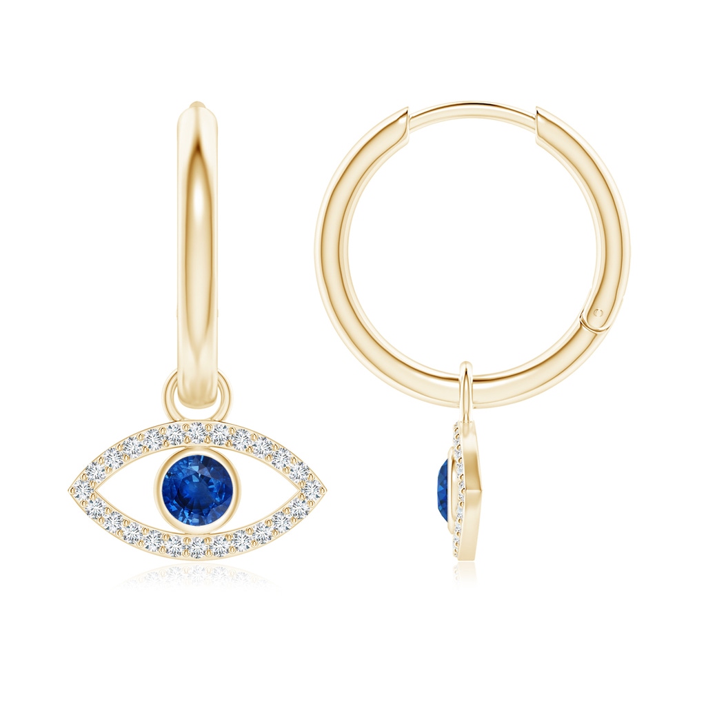 3.5mm AAA Sapphire Evil Eye Hinged Hoop Earrings with Diamonds in Yellow Gold