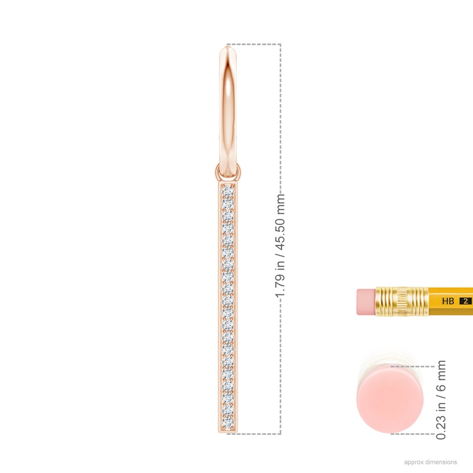 1.3mm GVS2 Hinged Hoop Dangling Diamond Bar Earrings in Rose Gold ruler