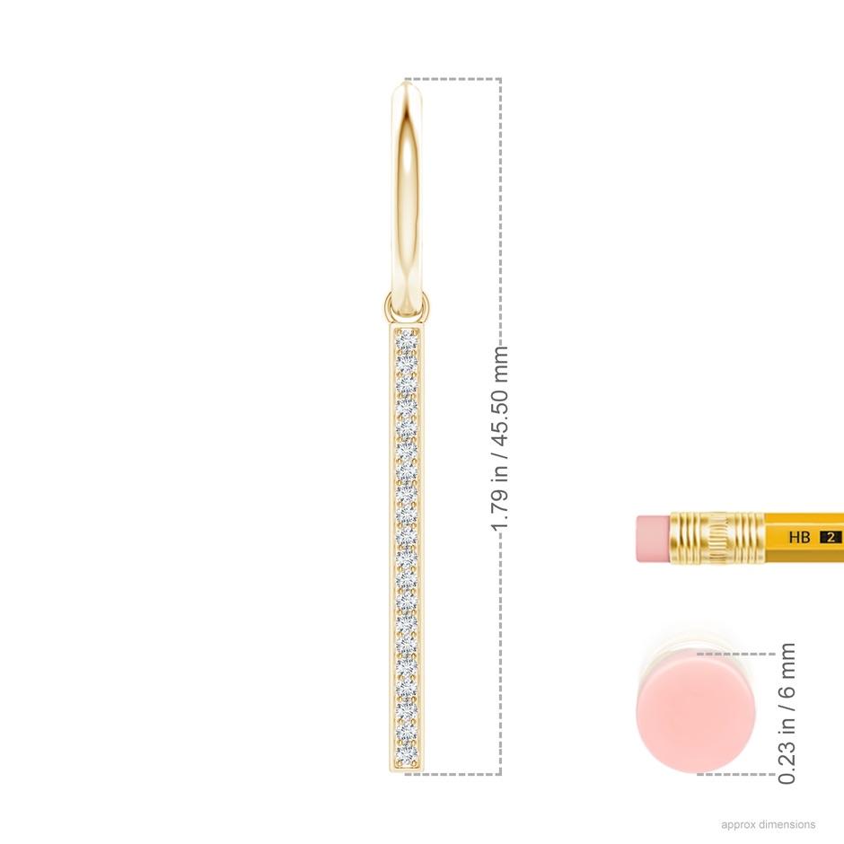 1.3mm GVS2 Hinged Hoop Dangling Diamond Bar Earrings in Yellow Gold ruler