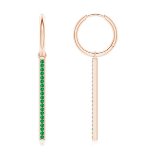 1.3mm AAA Hinged Hoop Dangling Emerald Bar Earrings in 10K Rose Gold